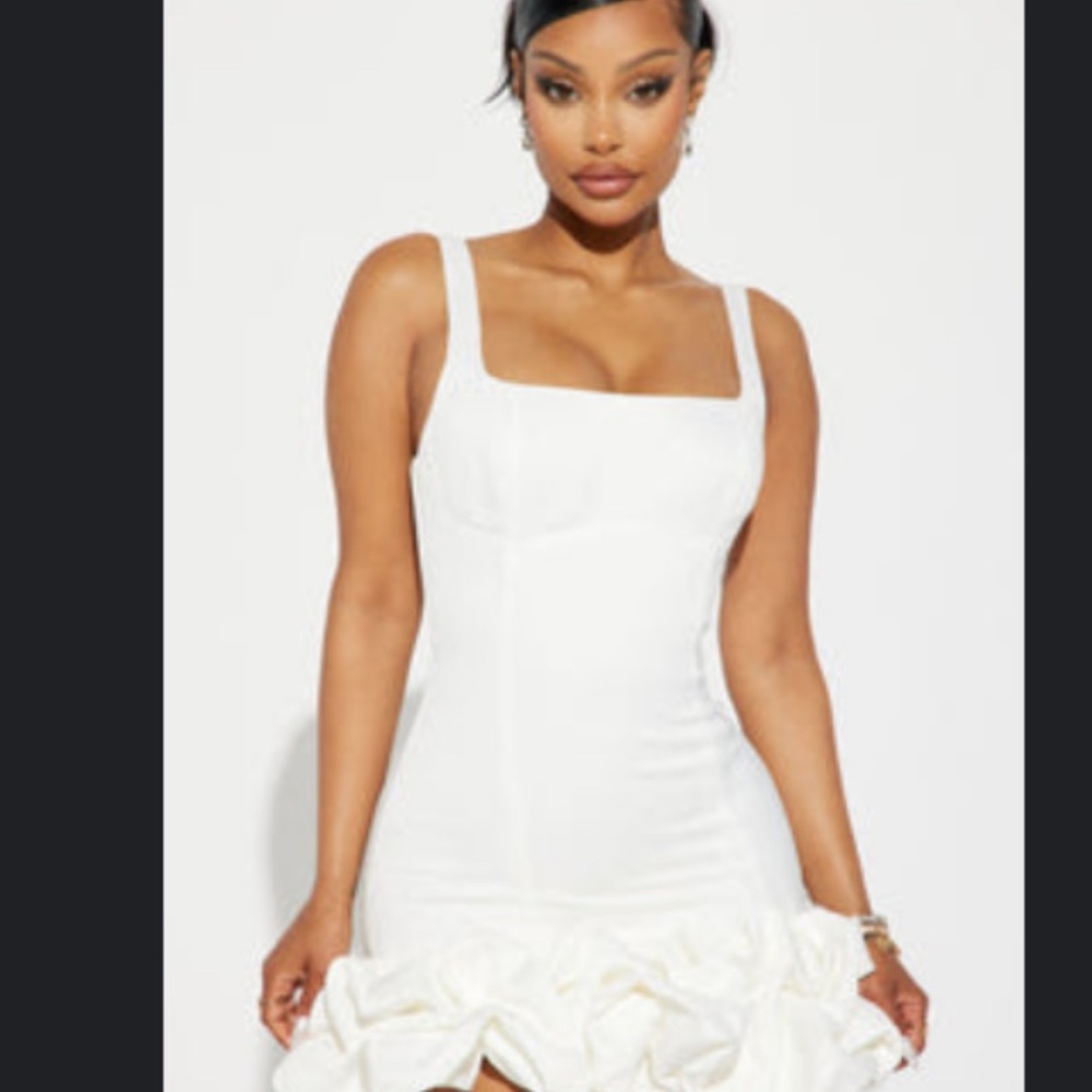 Elegant White Ruffle Hem Dress